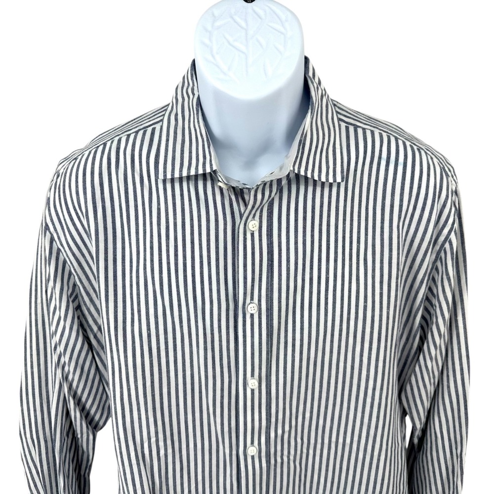 INDOCHINO Charcoal Gray & White Striped‎ Button Down Long Sleeve Shirt Men's XL